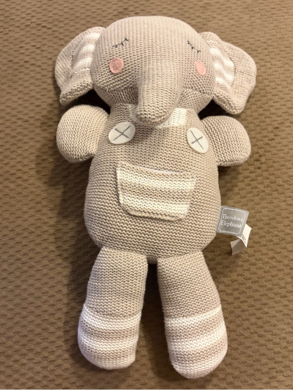 Living Textiles Theodore Elephant Knit Plush with Rattle Stuffed Animal - Cream